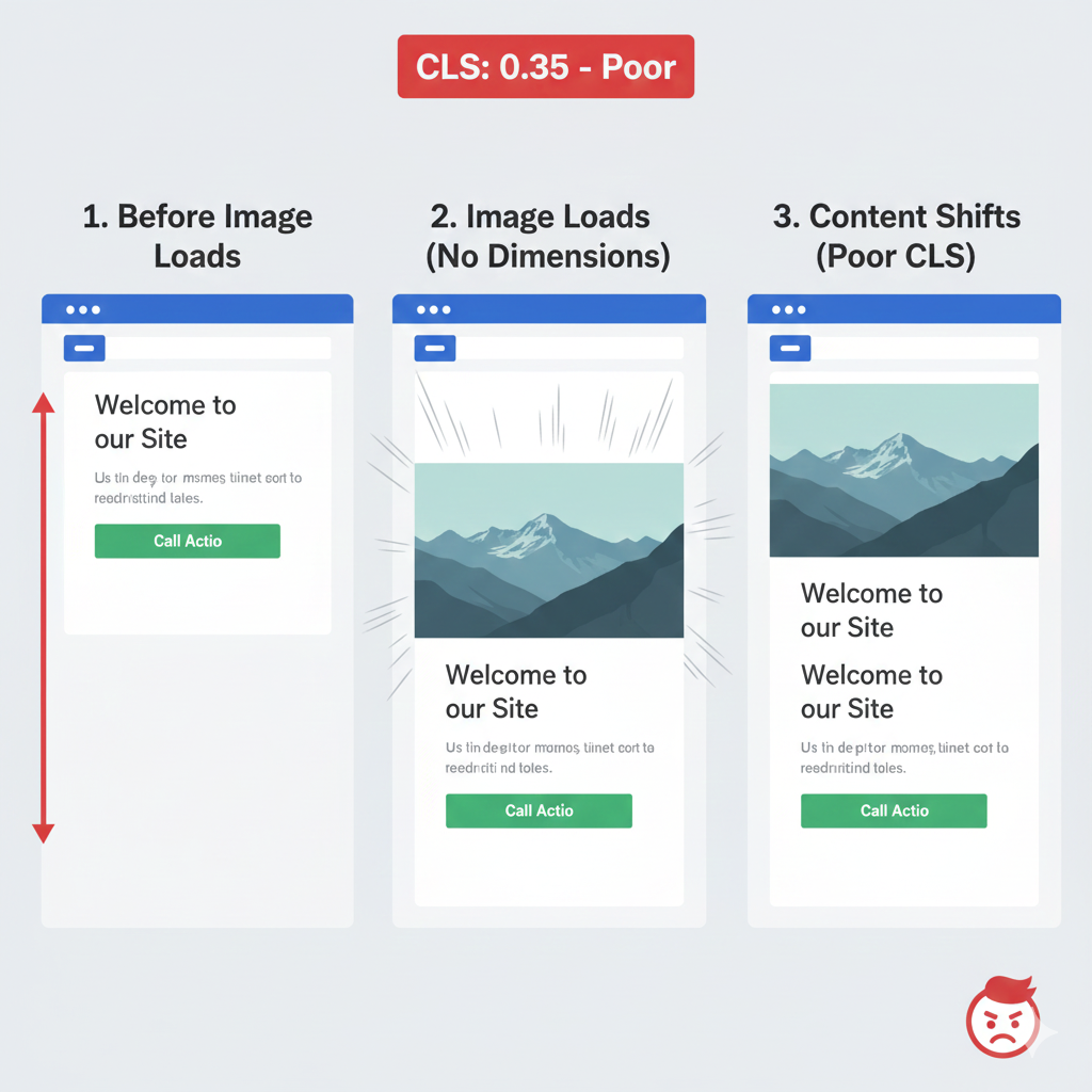 Cumulative Layout Shift example showing content jumping during page load