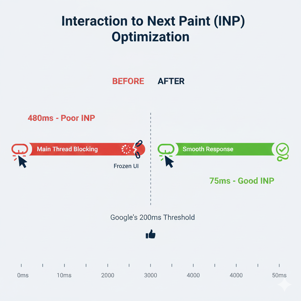 Interaction to Next Paint timeline showing user click to visual response delay