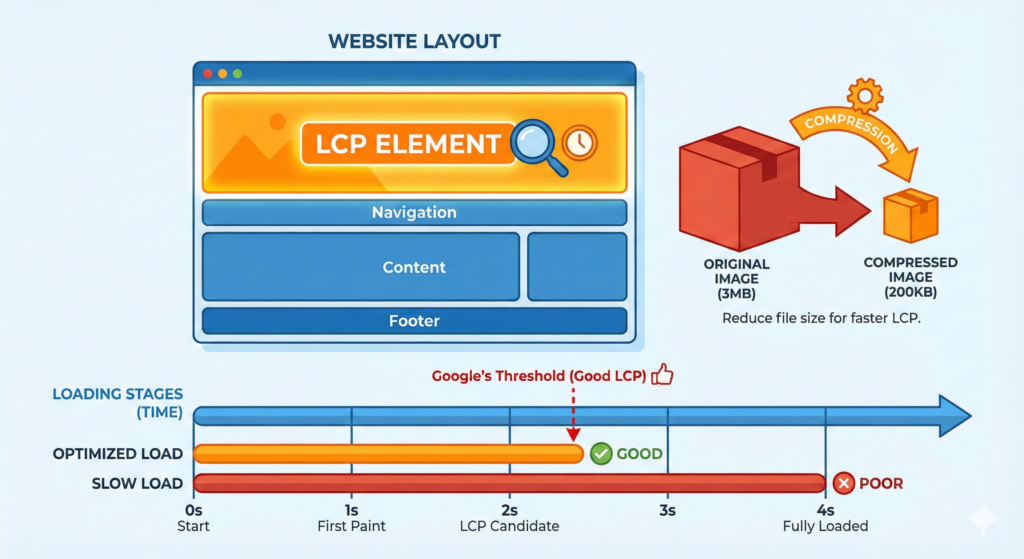 Largest Contentful Paint visualization showing hero image loading timeline
