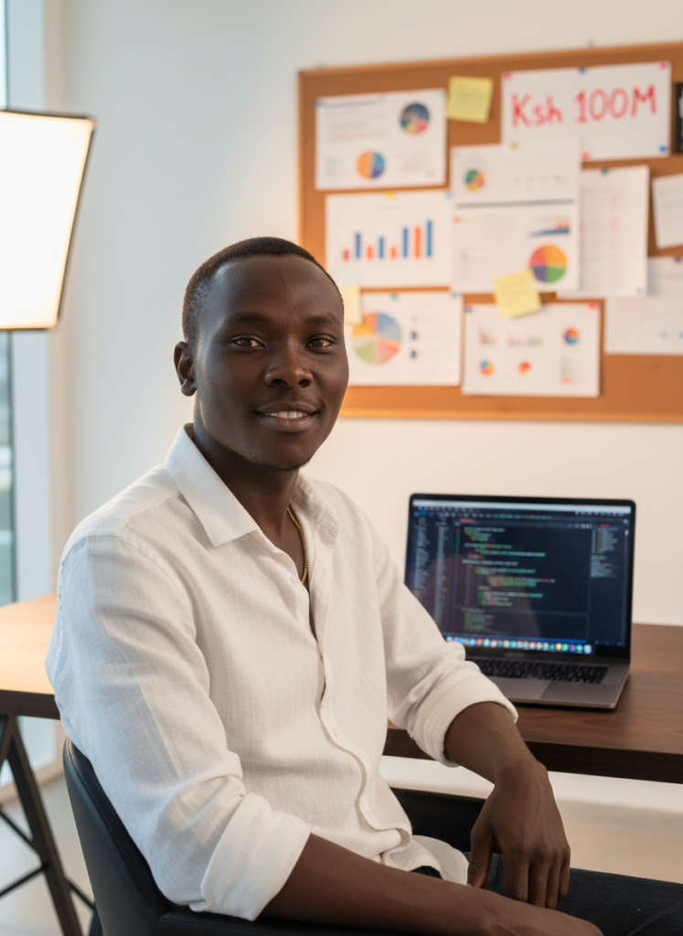 Victor Marangu holding a tablet teaching digital marketing courses for the Brandscape Academy app.